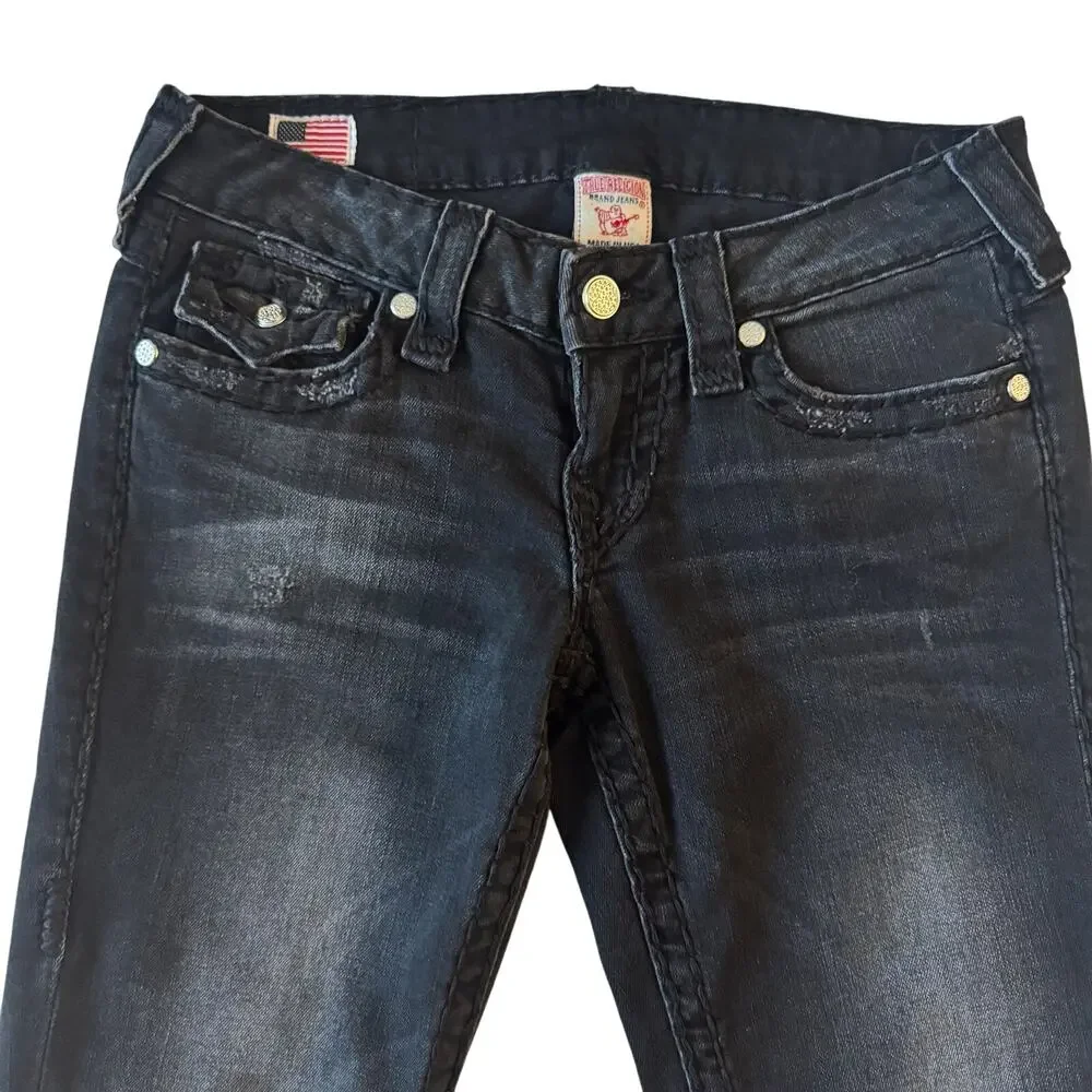 VTG True Religion Jeans Skinny Women’s 26 Black Julie Super T Vintage Biker‎ Y2K - Picture 2 of 15